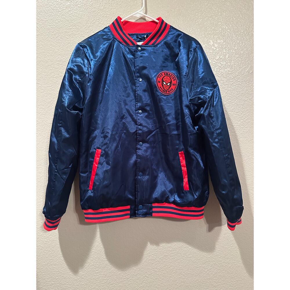 NWOT Disney Parks Marvel Spider-man Satin Vintage Patch Varsity Jacket Sz M